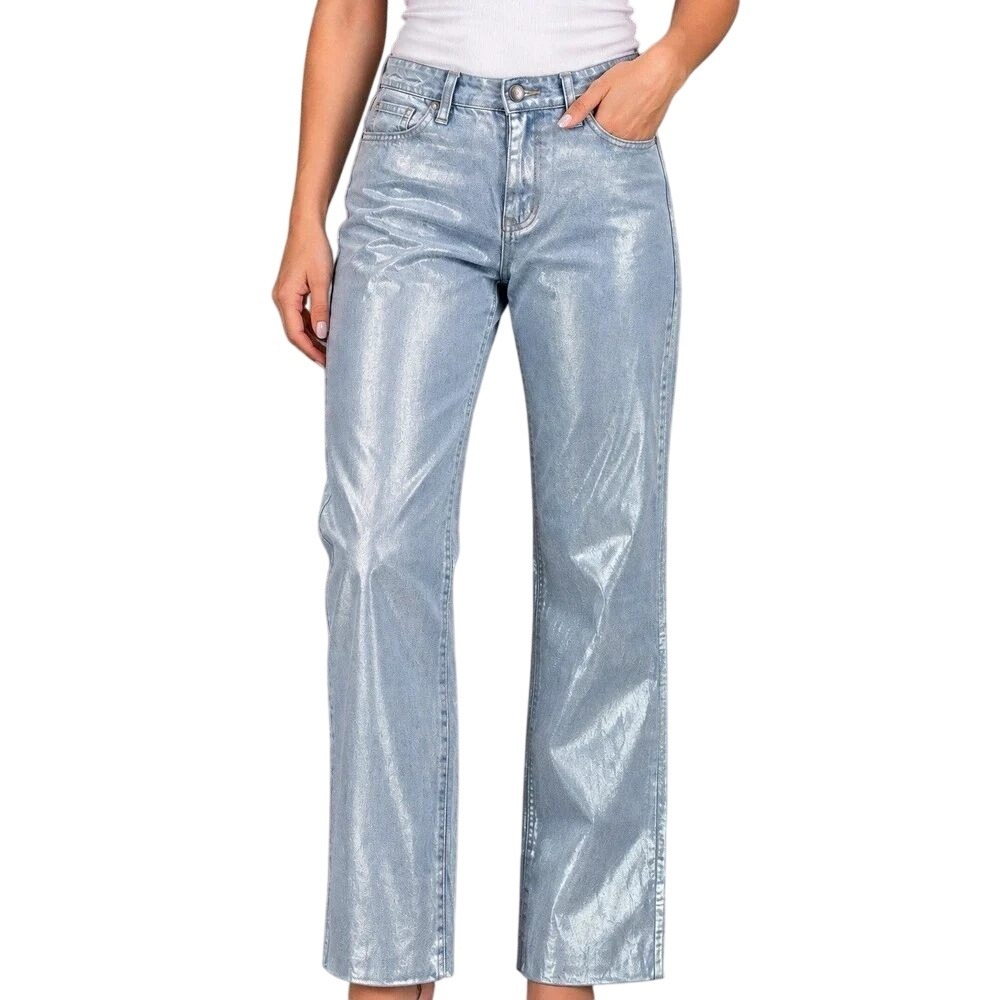 Johnny Was Sasson Jeans Womens 29 Silver Metallic Foil Straight Leg RD2124-9